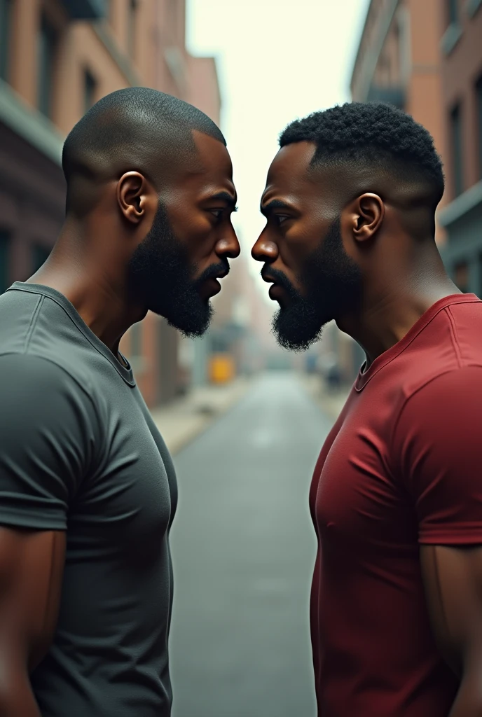 Generate image of two similar slim Indian men rivals standing face to face and dick to dick 

