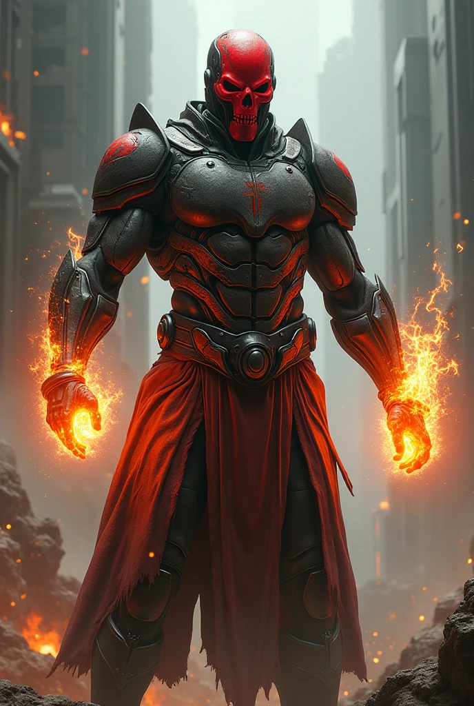 "A being with phosphorescent red skin with a soft glow, big eyes that shine like cosmic gems with greenish white hues. He wears silver metal armor with a futuristic design., reflecting the flashes of space. The posture is imposing, showing authority and wisdom. In the background, a stellar environment with stars and nebulae. around, a retinue of similar-looking but less detailed Martians, watching with admiration."