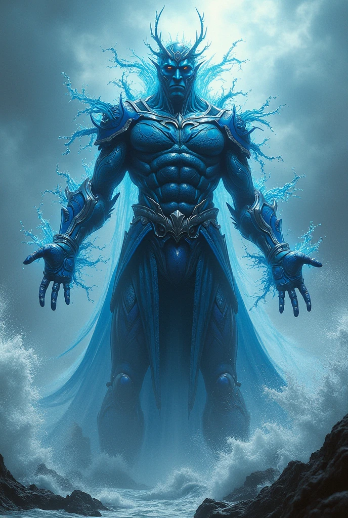 Create a detailed comic-style illustration of a superhero named Umbra. He stands at an imposing 2.5 meters tall, with a body made entirely of translucent, solid ice, showcasing well-defined, muscular features. His presence is both intimidating and majestic. On his head, he wears a natural crown of sharp ice stalactites, enhancing his powerful and regal appearance. His eyes glow with a piercing blue light, cold and intense. Draped over his massive shoulders is a black cape made of shadows that seem to shift and swirl as if alive, blending seamlessly into his icy form. The overall effect is a commanding figure of strength and mystery, exuding an aura of calm power and quiet intensity. He has a big dick.