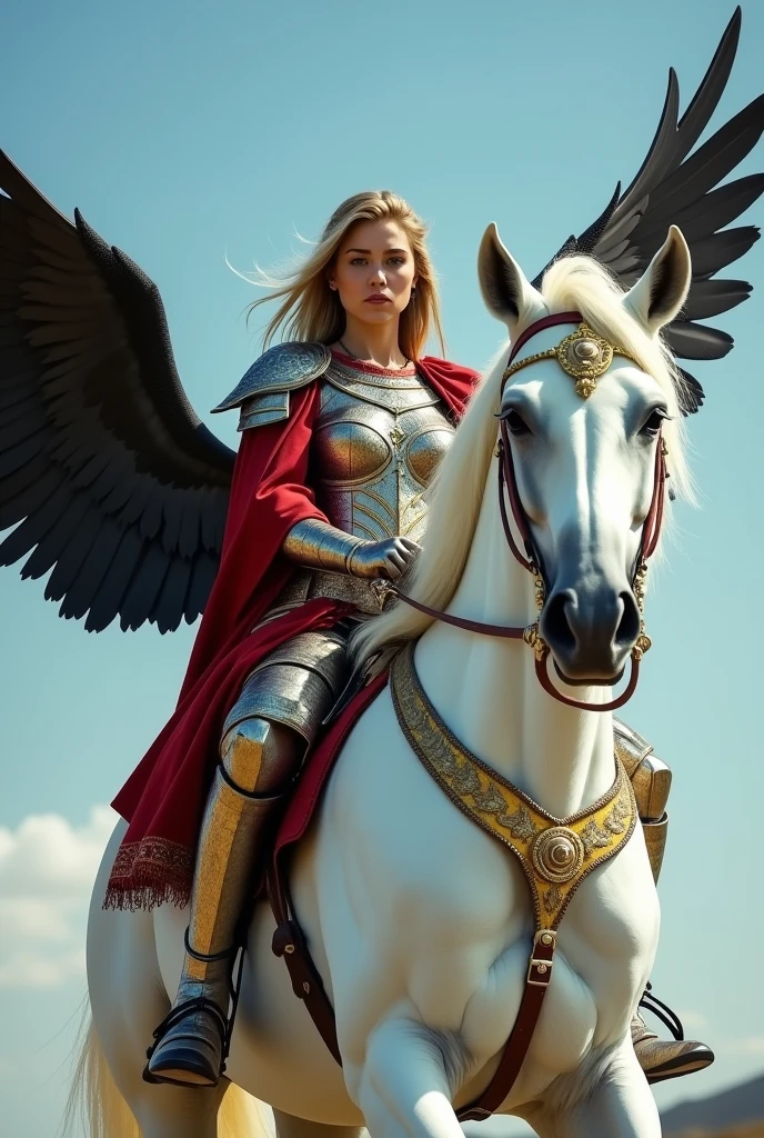 (best quality,4k,8k,highres,masterpiece:1.2),ultra-detailed,(realistic,photorealistic,photo-realistic:1.37),sexy Valkyrie,watch,large wings,shimmering armor,flowing golden hair,commanding presence,majestic posture,ethereal beauty,mythical landscape,intricate details,celestial lighting,vivid colors,surreal atmosphere,dramatic skies,fierce determination,legendary warrior,mythological creature,heavenly background,divine aura,graceful movement,captivating gaze,majestic sword,enchanted forest