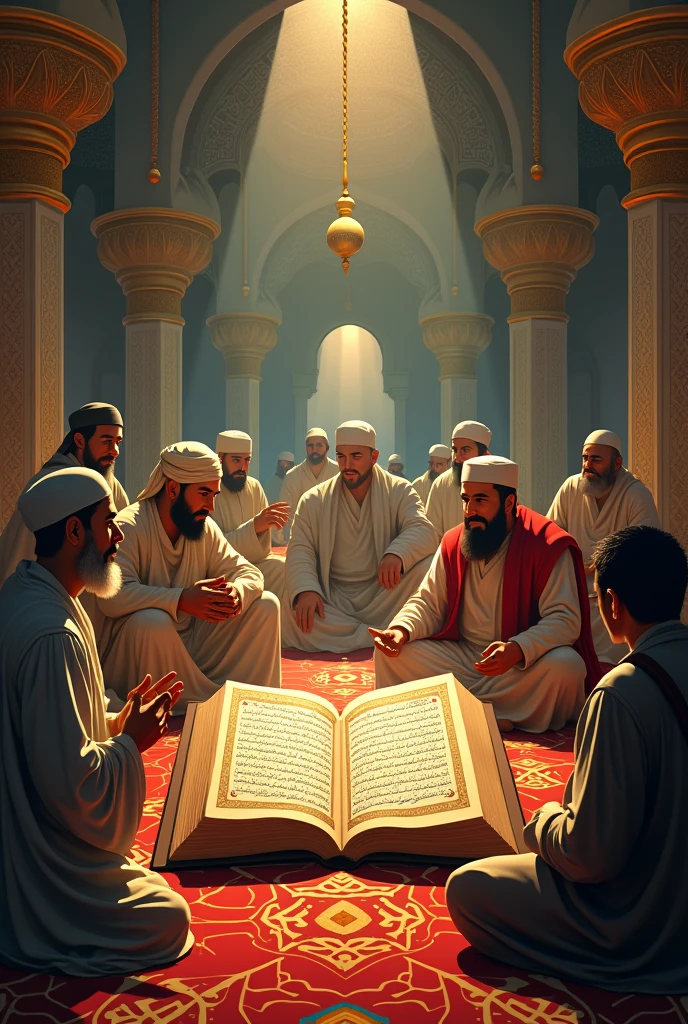 Animated image of Muslim men reading the book together