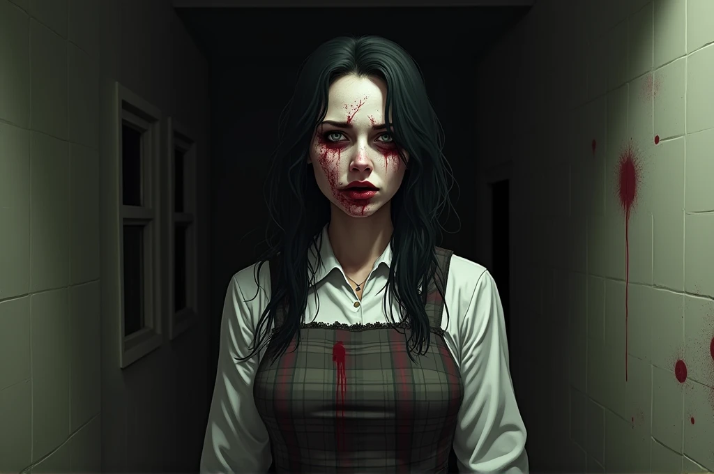 Laura,red lips,blue eyes,serious,very long hair,
red dress,long sleeves,blood on clothes,torn clothes,covered nipples,
upper body,solo,standing,
night,hospital,indoors,
(insanely detailed, beautiful detailed face,beautiful detailed eyes, masterpiece, best quality),<lora:LauraVictoriano-10TEW1:0.8>,