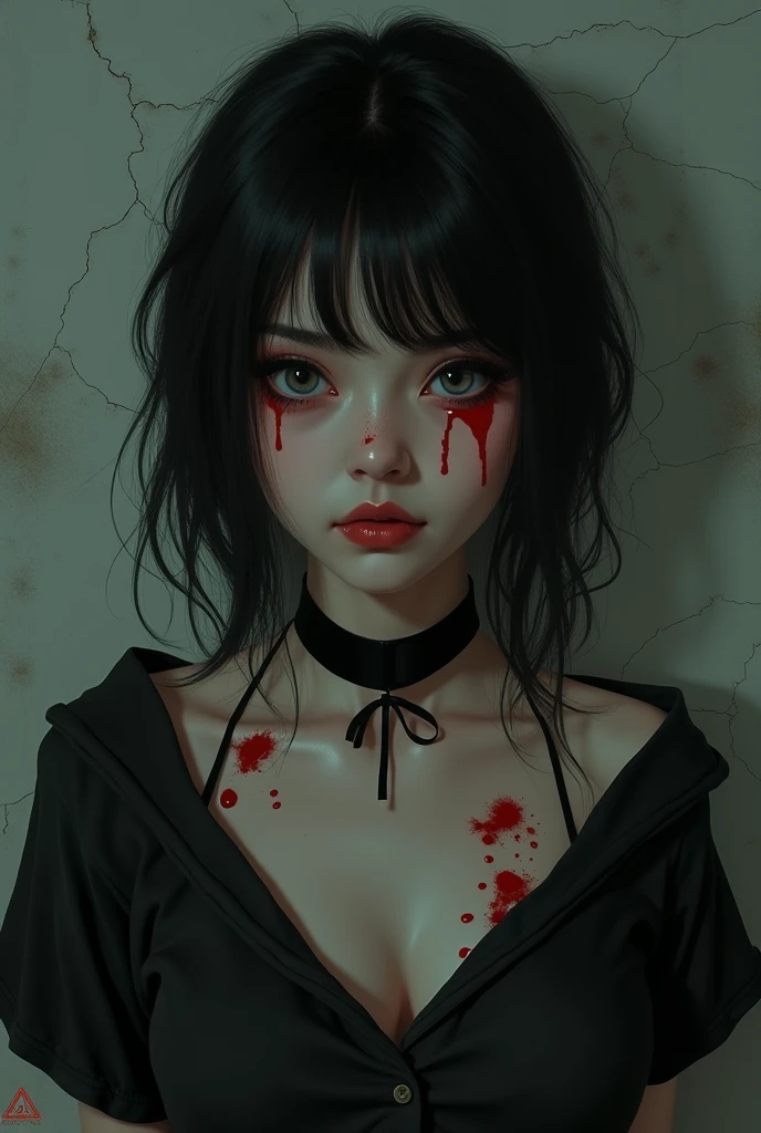 Highest quality, masterpiece, look up, cute,(Horror),(((Beautiful zombie girl))),Dead,Trying to bite,(((Bleeding,Injured))),(((Shedding tears of blood))),((口からBleeding)),((Covered in blood)),(Sexy),(sexy),((Small breasts)),Baby Face,(Middle school students),Black Hair,Bobcut,((Masturbation)),(((Blowjob))),Beautiful Style,((Pale skin)),Sensual look,Embarrassed,Sexy表情,Expressions of delight,(Dark atmosphere),(Dark atmosphere,fear),((Dim lighting))