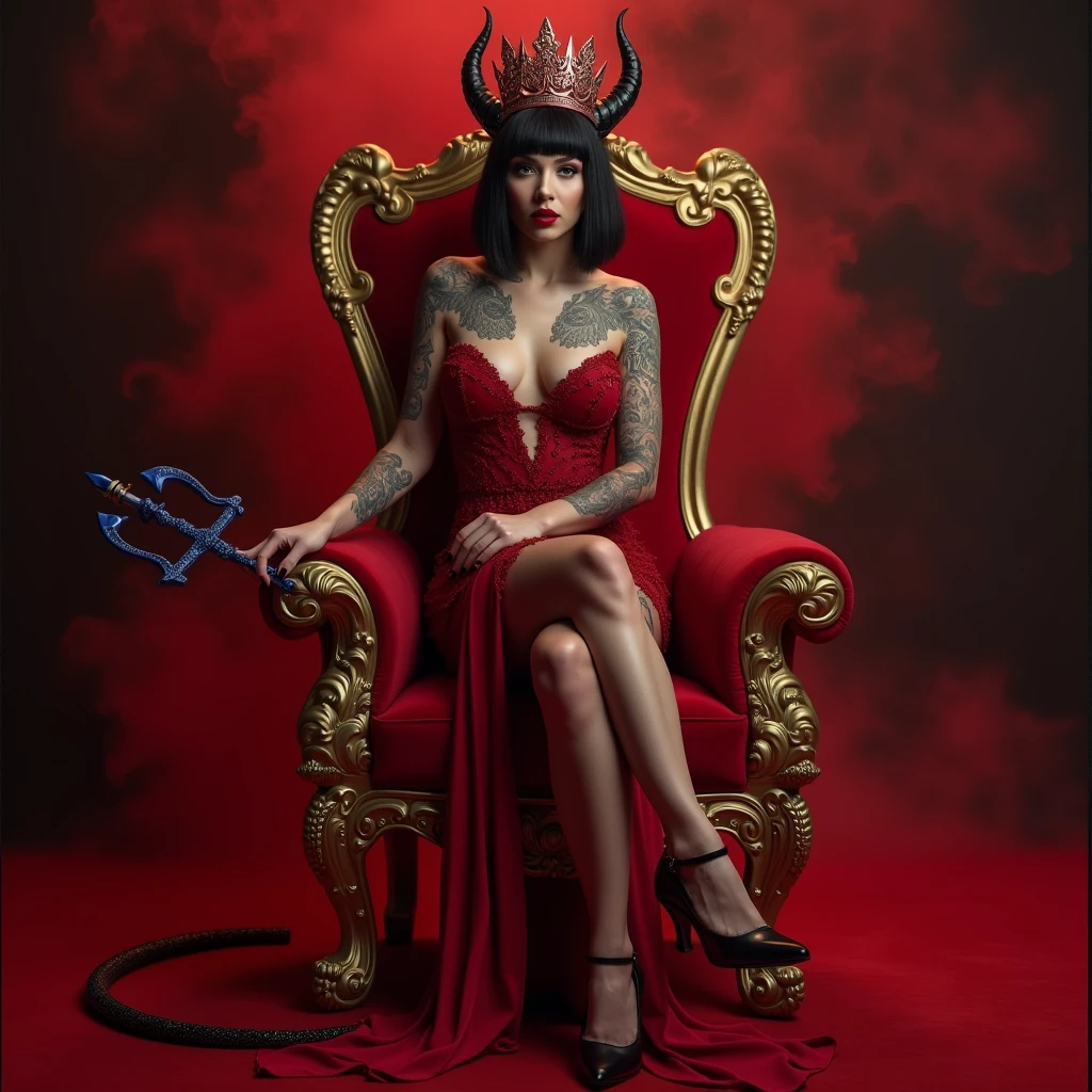 A painting of a woman sitting on a throne surrounded by demons, everyone, Queen of Hell, Wearing a crown of skulls, Gweitz, scary queen of death, Gweitz masterpiece, Decorated with demon skulls, White horned queen demon, Goddess of Death, by ヤン・J, Detailed anime artwork, Anime fantasy artwork, Devil Girl, Anime fantasy illustration