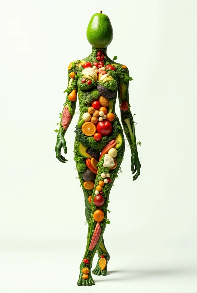 a woman in a dress made of vegetables , cinematic, insane details, intricate details, hyperdetailed, bright face