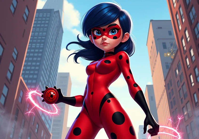 (Masterpiece: 1.4, Best Quality)++, (Super Detail)+, (Best Quality, Super Detail, Vivid Colors, Rich Colors, Dynamic Angles, High Contrast: 1.2), (Red Background Black Circle Spot Eye Mask), (Red Background Round Black Dot Tight), Cute Girl, (Solo: 1.3), Blue Hair Double Horsetail, (Gem like Blue Eyes: 1.3), Popular,Beautiful Science Fiction Cyberspace Night Scene Background
