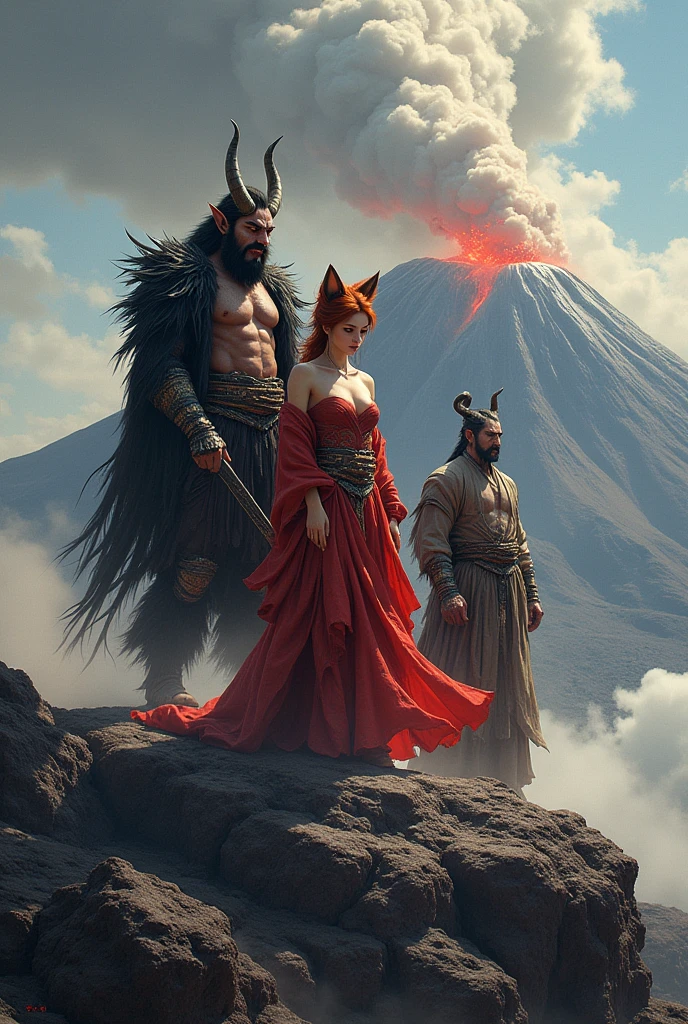 Ootakemaru, Shuten Doji et Tamamo no Mae sur le volcan sakurajima