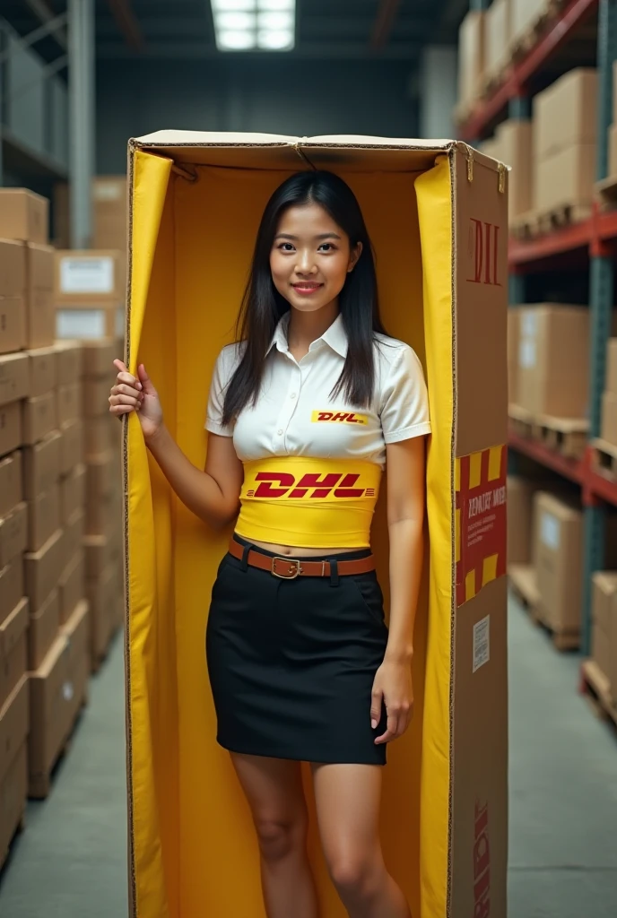Slender Asian Girl, ((ecommerce)), ((Top  Quality, 8K, Masterpiece: 1.3)), foco nítido: 1.2, a beautiful woman with perfect figure: 1.4, The face and skin texture are delicately depicted, Detailed Eyes, skiny, beautifull face, symmetrical face, full-length, wearing plain blue t shirt, wearing plain yellow trucker cap, Gravure pose, warehouse background, ecommerce, filipina, pinay, warehouse background, ecommerce, smiling, happy, pinay, filipina, filipino women, volumetric lighting