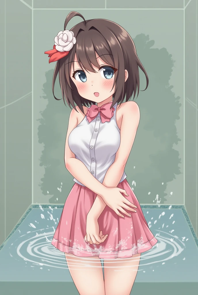 ((日本人のgirl1人、aldult)), ( petite)), Braided side tail、masterpiece, 最high quality, high quality, Highly detailed 8K wallpaper,standing back、deepthroat、Skirt open、Golden Hair、Black cat hair ornament、summer、intense heat、heavy breathing、Breathing、Sweat、cute girls、Cute naked apron、Shoulder strap falls、Little Apron、Hair falling、(Drooping eyes、small mouth、Mole on collarbone)、small breasts、Hair disheveled、spreading hair、No correction、(girl、sex friend、squid belly、pink apron)、(No underwear)、big breasts、(激しいSweat)、(female primary school student、Cute armpit show、Before menarche、cute thighs、barefoot、hymen penetration)、(mini skirt:0.3)、(embarrassed face、grinning face、Mouth full of penis)、(On a date、orgy)、(Creampie)、Life-size、From under the camera、Overflowing with semen、stomach ache、pregnancy