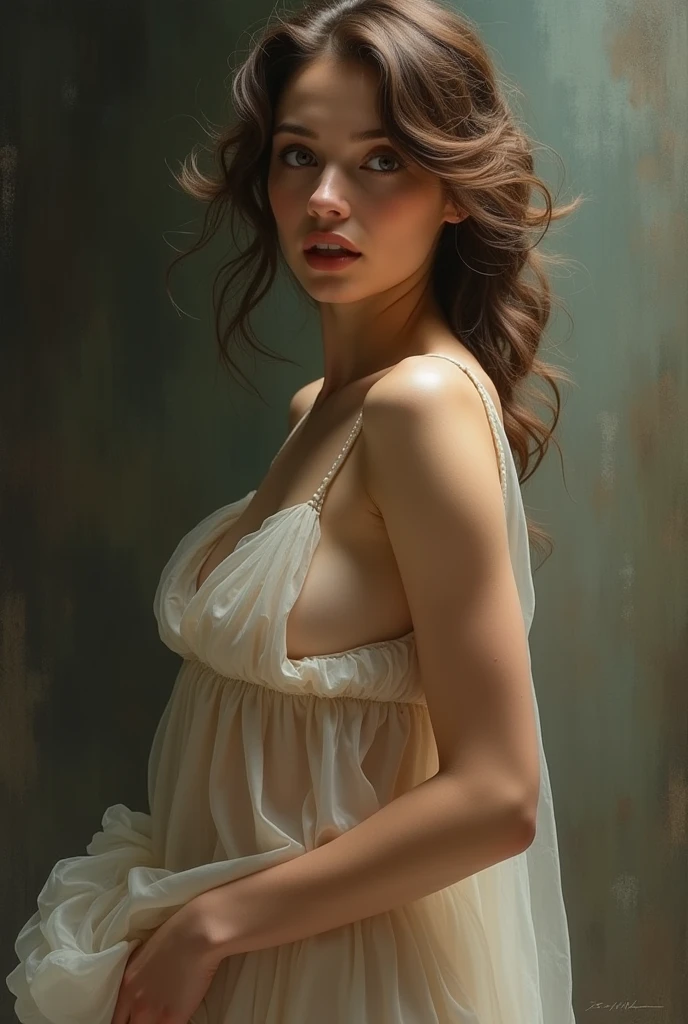 Konstantin Razumov's style, Vladislav Nagornov's drawing, wonderful girl, fantastic face, beautiful Italian, beautiful appearance, big eyes, super-long black eyelashes, detailed dress in burgundy and black, detailed hairstyle, ultrafocus shot, illuminated face, detailing faces, 8k resolution, drawing, dry brush, brush strokes, Razumov style and Garmash style Portrait of a wonderful woman, ponytail, soft smile, free spirit, bohemia, sun rays, detailed facial features, detailed eyes, digital art, perfect composition, beautiful, detailed, complex, insanely detailed rendering with an octane number, trending on artstation, artistic photography with a resolution of 8 kb, photorealistic concept art, soft natural volumetric cinematic light, chiaroscuro, award-winning photography, masterpiece, oil on canvas [prompt from ai artist Erisen]