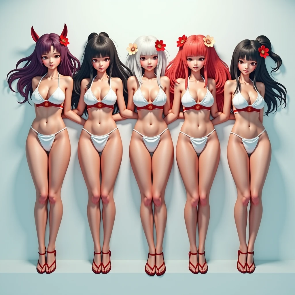three girls, the bullet bill (from mario bros), with the crown from the peach transformation meme, transforms into a girl, athletic body, huge breasts, long black hair, straight bangs, crimson red eyes, wears a short tank top, showing off of her six pack abs, holding a bottle of water, while resting her other hand on her waist, 1 girl, perfect anatomy, pretty face, perfect hands, no extra arms or legs, 4k resolution, simple background, no extra limbs, no extra hands, no extra torsos, no extra hips, beautiful, fix anatomy.