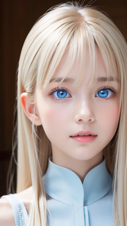 high quality、最high quality、Photorealistic、Raw photo、Real、超Real8K CG、Super detailed、High resolution、masterpiece、1 Girl、Super long hair、Light blonde hair、Bright Blue Eyes、Detailed face and eyes、Close-up、Intricate details、Detailed Texture、details、details、A perfectly beautiful face、Messy silky beautiful light blonde hair、Beautiful cute girl 、Very beautiful beautiful bright pale sky blue big eyes、Very super long beautiful blonde silky shiny hair、Long beautiful bangs、Very big eyes、Small Face Beauty、eyeliner、very white shiny skin、Gloss Face、Cheek gloss、Hair above the eyes、片Hair above the eyes、Hair between the eyes、