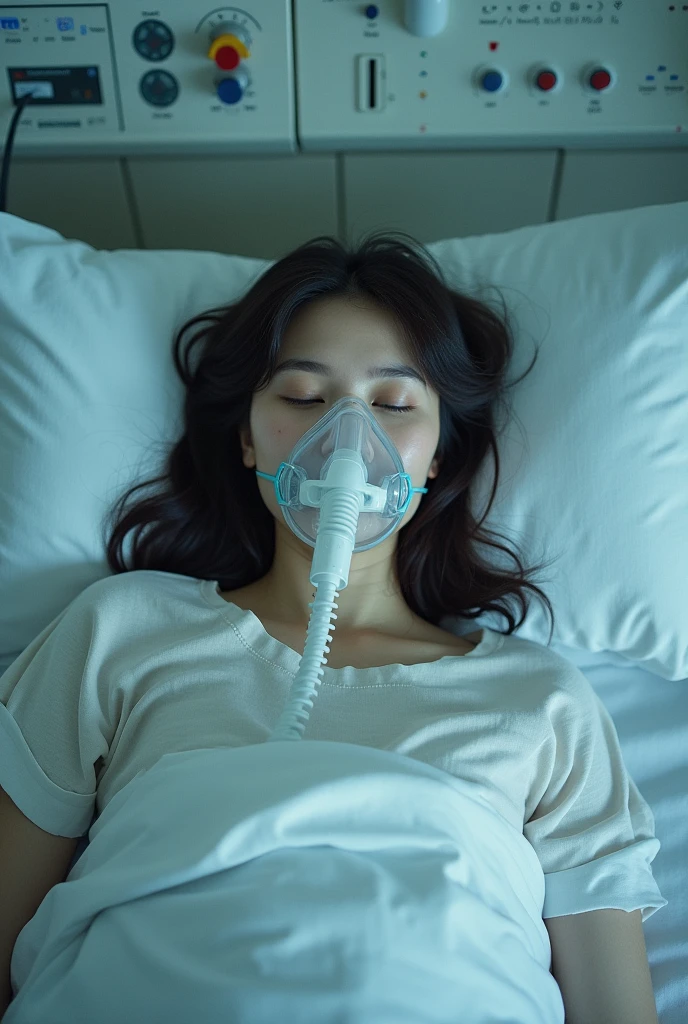 A girl wear soft white scarf ried up and gagged in bed
