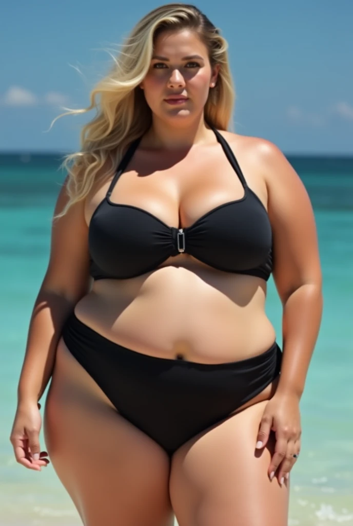 (obra-prima:1.2), (ultra detalhado:1.0), Deusa loira, blonde, modelo plus size, gorda, parte anterior, num dia chuvoso, molhada, vestindo mini biquine, na chuva, garota sexy, vista deslumbrante, muito sexy, comprimento total, realista, parte anterior, chuva