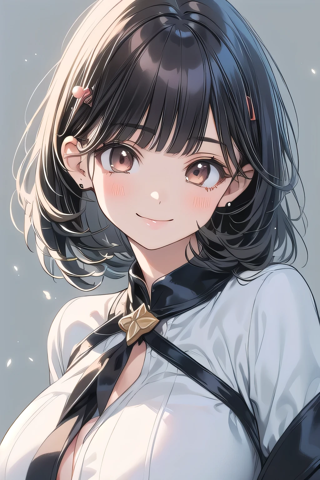 Solo Girl, 20 years old, medium hair with double swords, dark brown hair , brown eyes, huge chest:1.5,Princess Coordination、 top quality, high definition, very detailed, detailed background, perfect lighting、smile, ahegao, rolling eyes