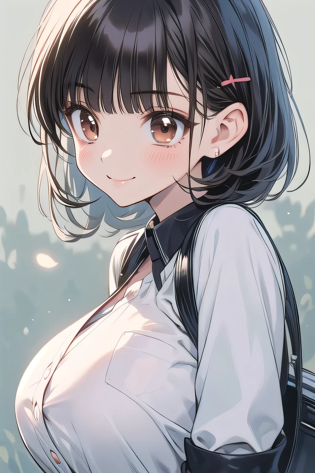 Solo Girl, 20 years old, medium hair with double swords, dark brown hair , brown eyes, huge chest:1.5,Princess Coordination、 top quality, high definition, very detailed, detailed background, perfect lighting、smile, ahegao, rolling eyes