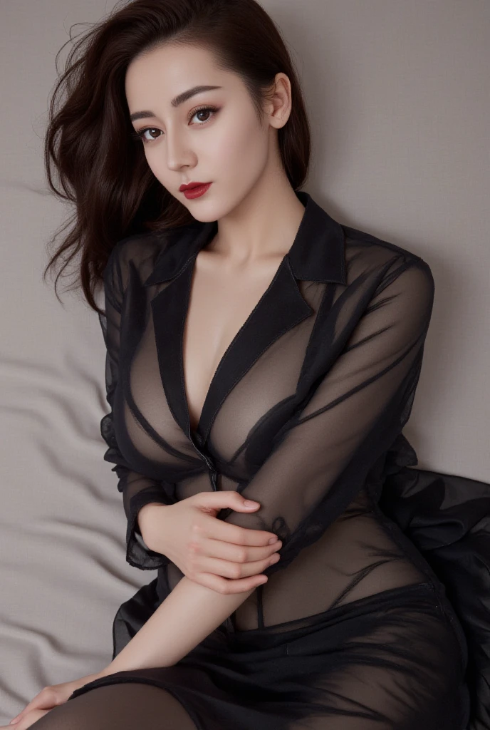 8K, Top Quality, Intricate Details, Ultra Detail, Ultra High Resolution, Masterpiece, full body,  Slender, Smile, (Makeup: 0.4), (Fluffy Blue Eyes: 1.21), blue Eyes, looking at viewer, ((full body)), 1girl, solo, 1 girl, (( full body)), , , ((tall)), (((fit body))), (((slim face))), sharp face, sharp eyes, (((black hair,  )) , (detailed face), sharp face, small lips, kneeling,
 (( )), ((open jacket)),  detailed face, detailed breast, , large breast, detail ass, , Beautiful girl with accentuated slender abs: 1.4, Six Pack Abs: 1.4, Bust Botox, Big, Perfect Body, detail leg, (), full body,