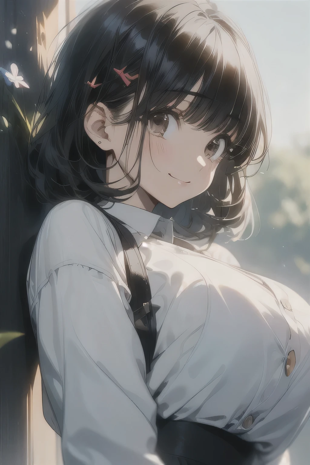 Solo Girl, 20 years old, medium hair with double swords, dark brown hair , brown eyes, huge chest:1.5,Princess Coordination、 top quality, high definition, very detailed, detailed background, perfect lighting、smile, ahegao, rolling eyes