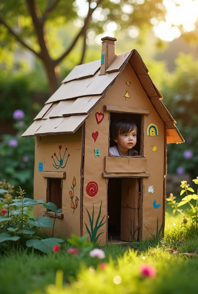 kid make a house with bottle