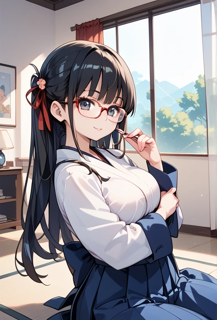 Black hair, glasses, Taisho romanticism, Taisho girl, haori, hakama