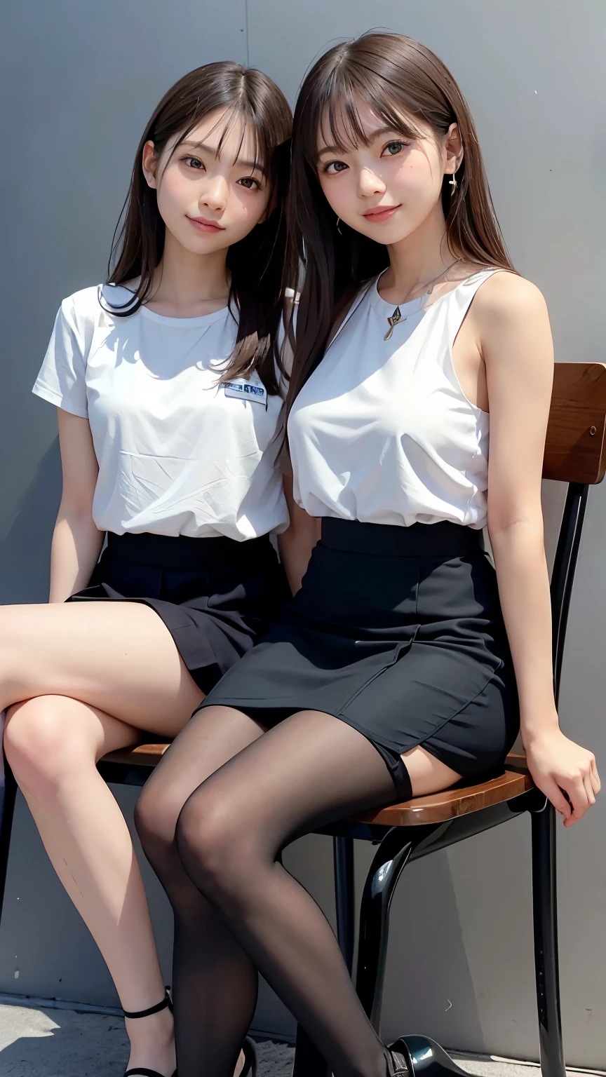 Blackpink&#39;s Kim Jennie with black hair, pale skin, japanese, con cara de doll, large eyes, fat and round lips, ojos de doll (doll), with black eyes, big chest.
blue shirt, thin straps, prominent neckline and big chest.
Black hair Sitting with view from above Provocative pose Japanese Little clothes, only shirt and skirt