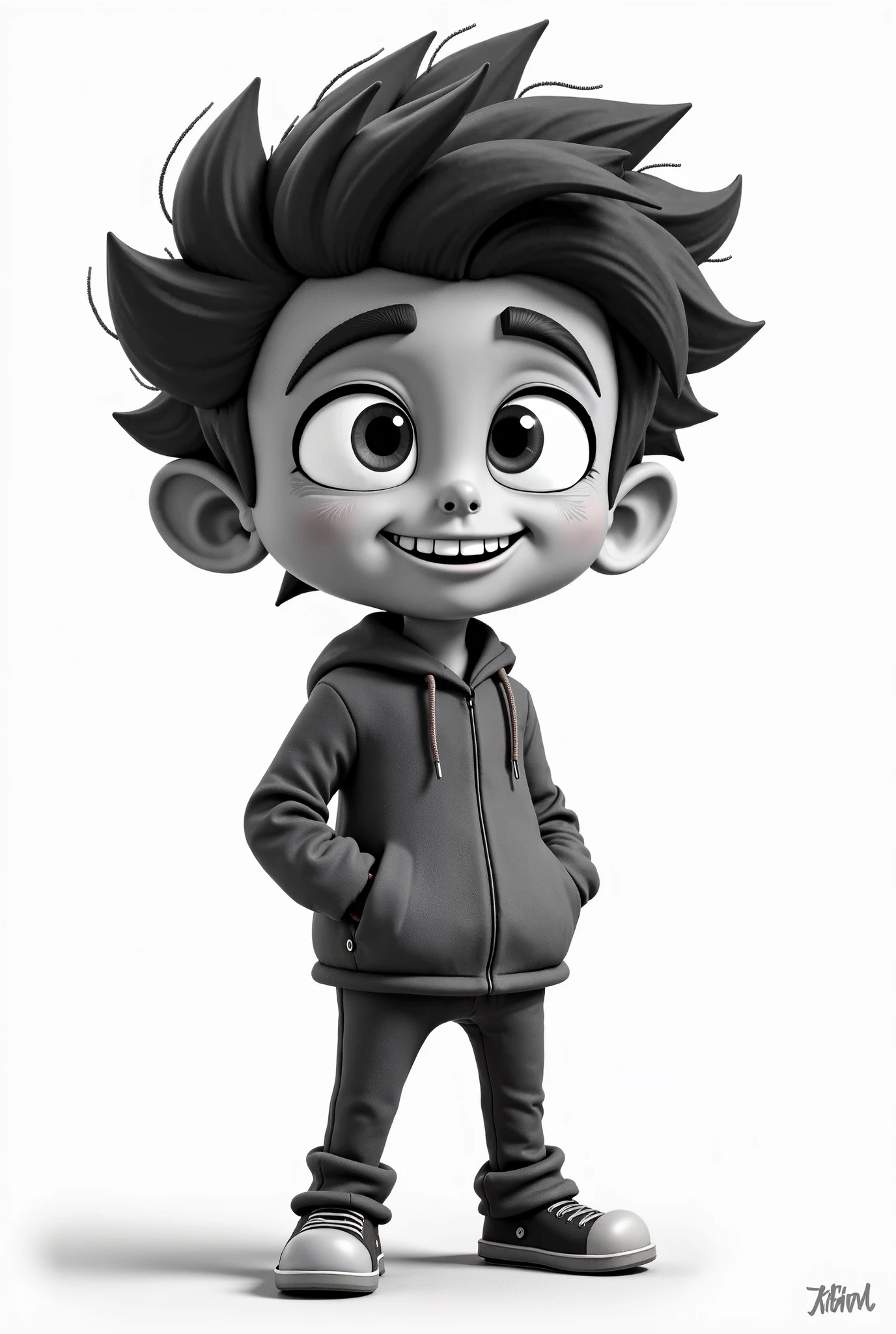  Make me a picture of a cute YouTube character , unique looking ,  has an interesting background ,  and can convey humor in a distinctive style .  This character should be an icon of your YouTube channel." with black and white 