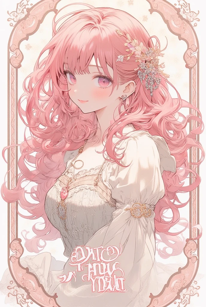 (poster, write "HAPPY NEW YEAR" and "2025" in calligraphy:1.4), 1 girl, 28 years old, (curvy:1.2), (medium hair, asymmetry bangs:1.2), (forehead:1.2), (pink hair, large breasts, pink eyes), Alphonse Mucha Style, AM Style, Art Nouveau Poster