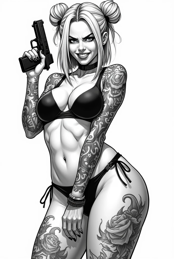 Anime, Best quality, Funny , 8 thousand., stockings with suspenders, woman, Medium breasts, drawing of a woman in black and white lingerie, Thick black line, high resolution commission, back and white, Толстый line drawing, with backlight, cute sexy butts, thick outline, 2 years, 2 years, Hands behind your back, body pose! , realistic perfect body with shading, black and white manga style, average, Sketch on paper, spreading legs open showing puffy vagina