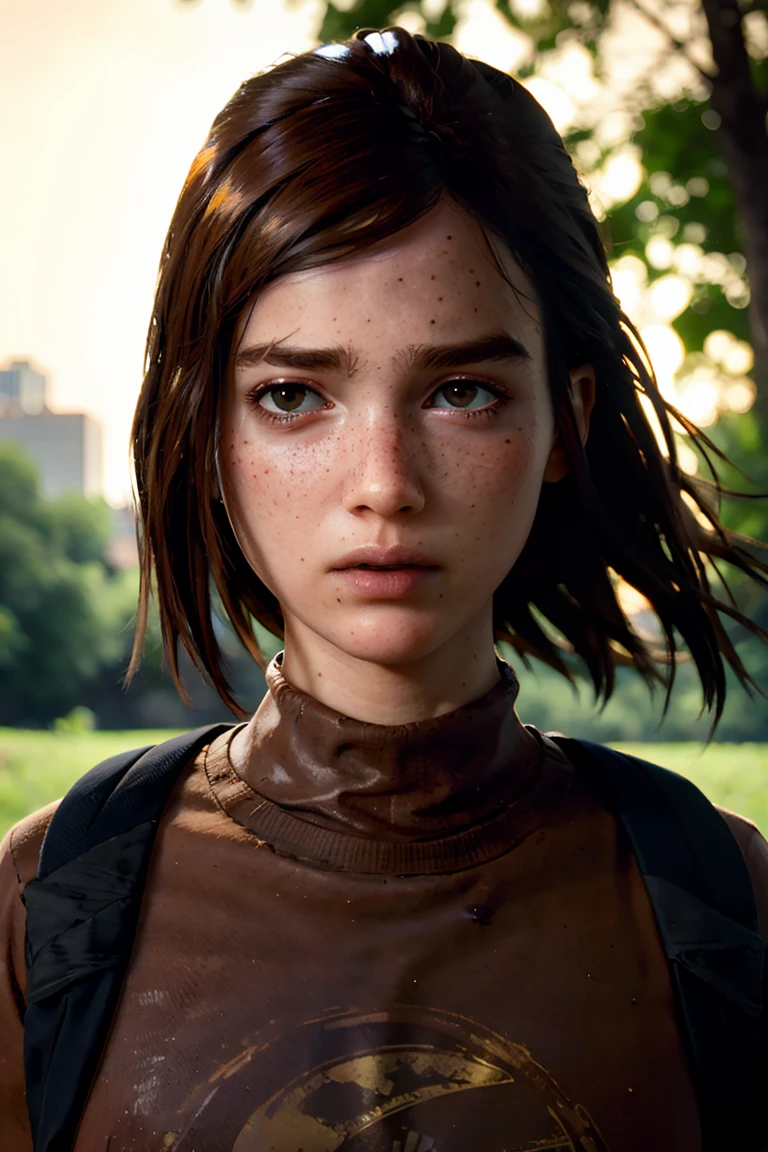 A closeup of Emma stone stained with mud
