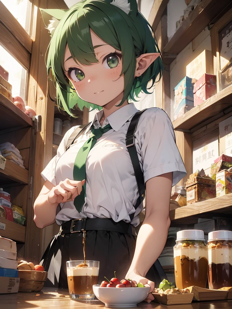 (flat:1.5),(cafe, window, sunlight, table, chair, sedentary:1.5) (big ass, thick thighs:0.7), (warm light source:1.2), intricate details, volumetric lighting, Realism BREAK(masterpiece:1.2), (top quality), 4K, ultra detail, (Dynamic configuration:1.4), Very detailed and colorful details,(rainbow colors:1.2), (shining lights, atmospheric lighting), dreamy, magical, (alone:1.2), intricate details, cheeky expression, (normal size breasts), (green eyes:1.5), (a devastated expression, dead eyes, dark atmosphere:1.5), (darker green hair:1.5), (shirt, Small and tight shorts:1.5), (chubby, round belly), (beautiful eyes, flushing:1.5),(human ear,thin legs:1.5),(chair에 sedentary, diagonal shot:1.5), (embarrassing:1.5),(diagonal shot:1.5), wanting to masturbate