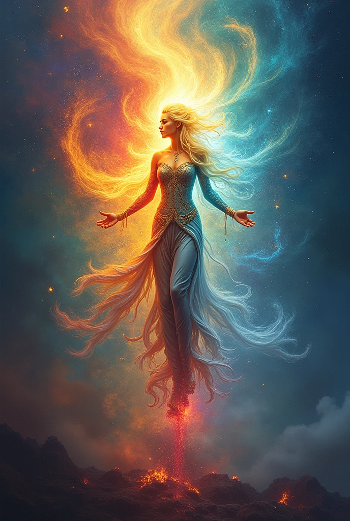 ethereal fantasy concept art of a woman made of sand and metal, inner (bioluminescent lava core:1.3) covered by sand, fading away to the right, (half disintegrated body, sand falling apart, half dissolved:1.4), (breaking down:2.0) sand particle effects, sand vortex, windy, starry sky <lora:ral-sand:0.4> ral-sand <lora:ral-lava:0.5> ral-lava . magnificent, celestial, ethereal, painterly, epic, majestic, magical, fantasy art, cover art, dreamy