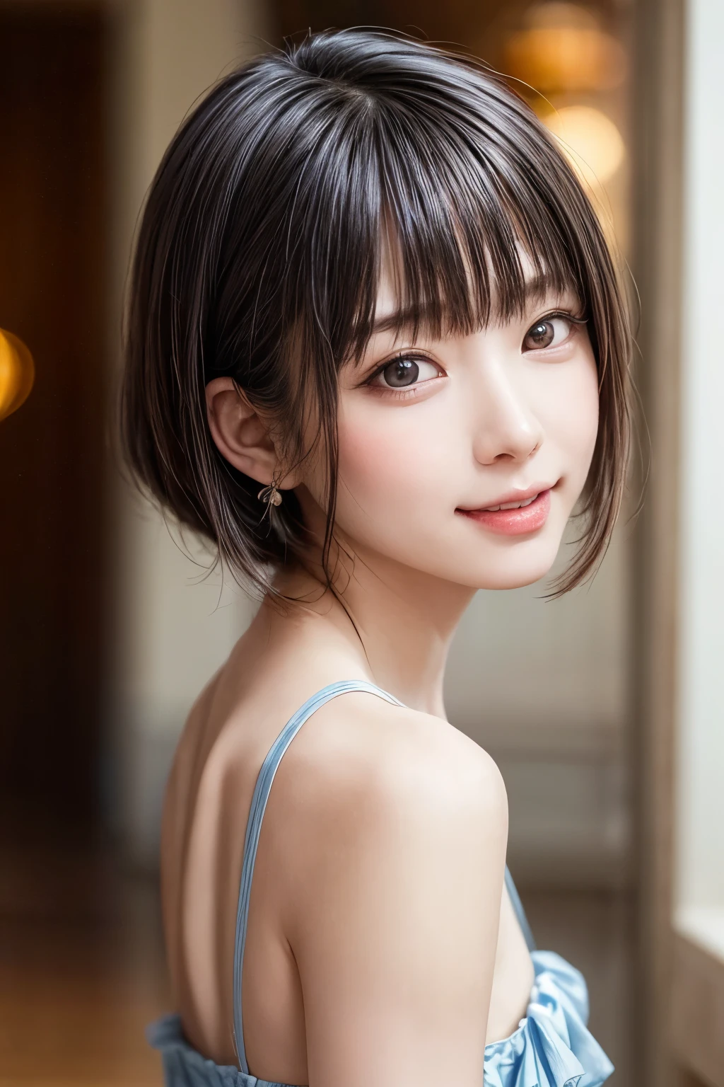 Arafed asian woman with a blue dress posing for a picture - SeaArt AI
