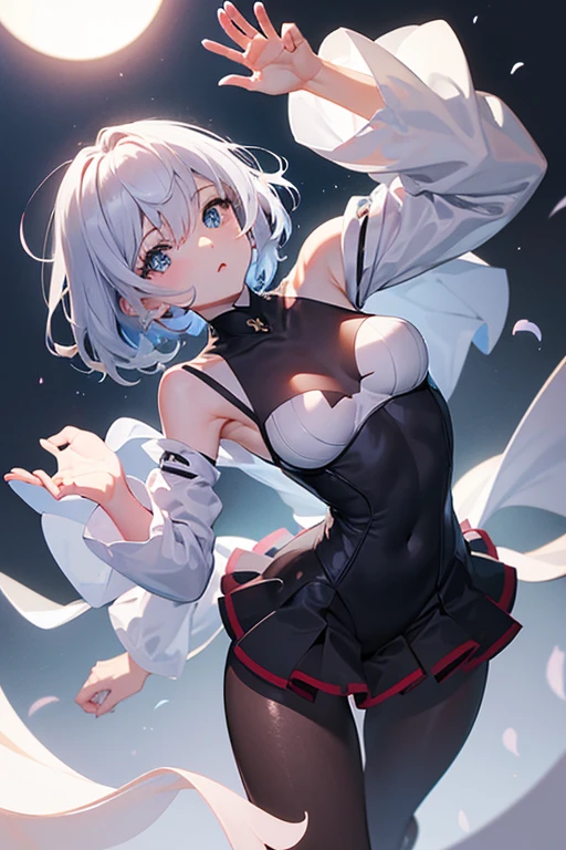 1 garota, Sozinho, shiro /(homem morto_Wonderland/), cabelo branco, olhos vermelhos, Obra de arte, melhor qualidade, high resolution, dynamic pose, Cabelo muito comprido,