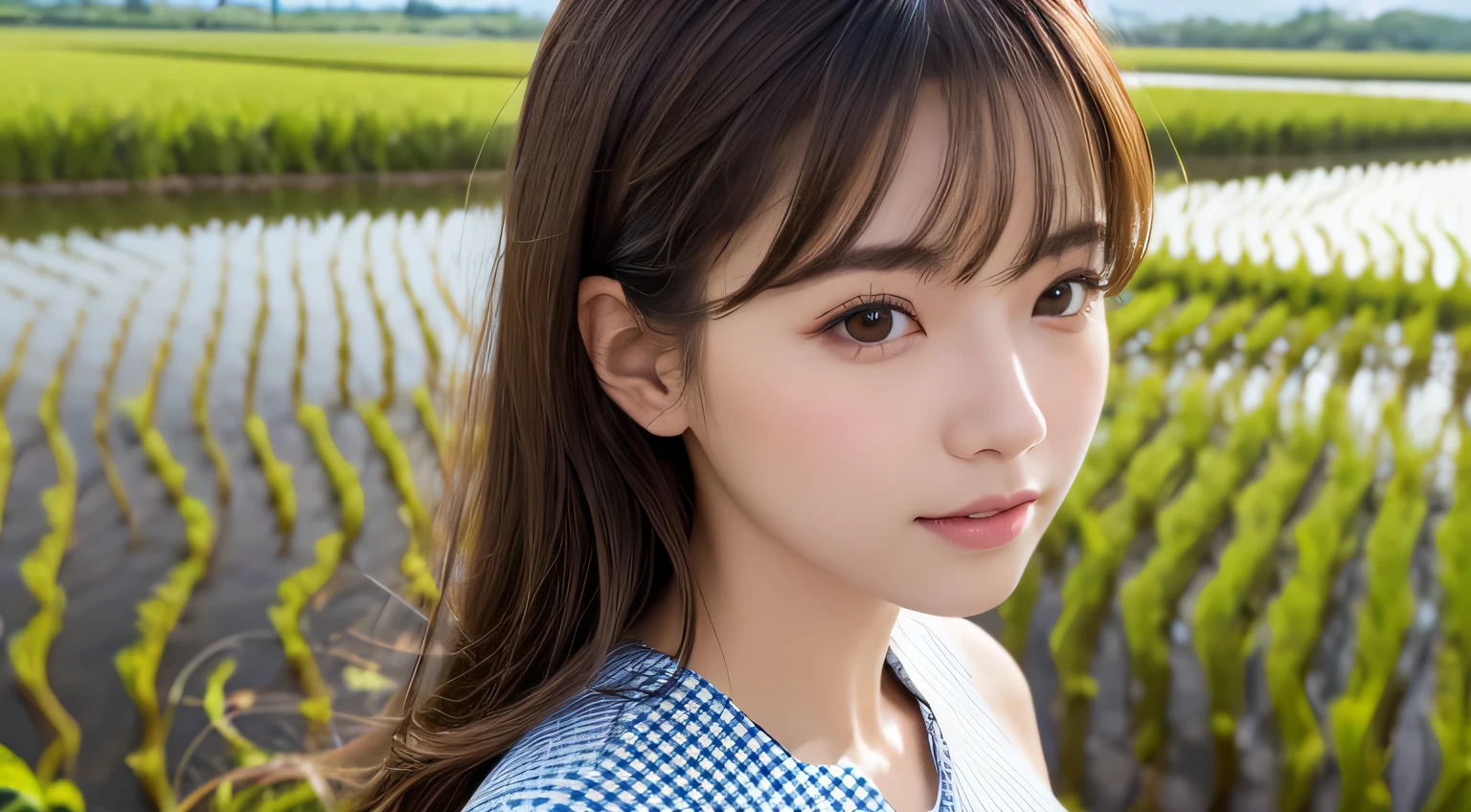 (masterpiece:1.4),, (highest quality:1.4),, Ultra-high resolution,, 8k, CG,, (Very delicate and beautiful:1.2),, , Upper Body,, From the side,, View your viewers,, , One girl,, alone,, Robber Girl,, Mature Girls,, , cute, sweet,, , In the wheat field,, blurred background,, , Long brown hair,, ponytail,, , Brown eyes,, Mouth closed,, Red lips,, , Face blown by the wind,, , White Dress,, Medium chest,Revealing clothing、Shameless