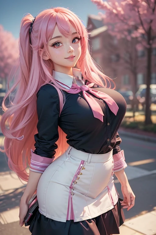 (masterpiece, best quality, ultra high res, 8k, perfect anatomy, extremely detailed),
BREAK
(1girl, cute girl, shiny body, shiny skin, middle breasts), (pastel mesh hair, long hair, hairband, opal eyes),
BREAK
(school uniform, jacket), walking, cowboy shot, smile, autumn leaves, gigantic breasts massive breasts huge breasts