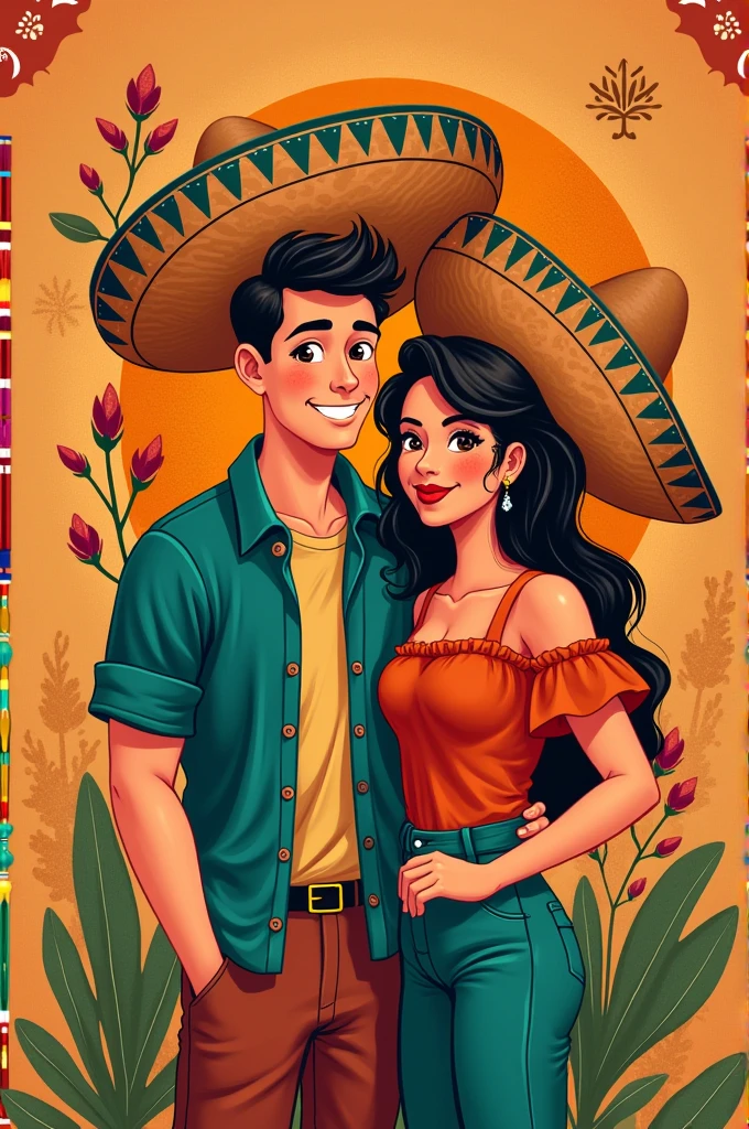 Logo for a Mexican restaurant with a design of two male and female friends called La Chaviza