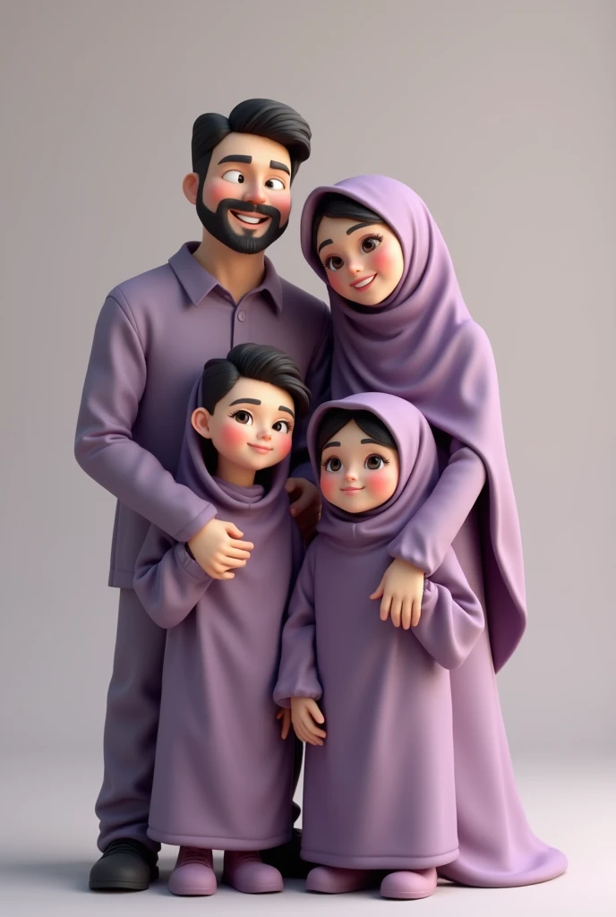 A Muslim family containing one father, one mother, one daughter, then twins daughter and son and then another daughter