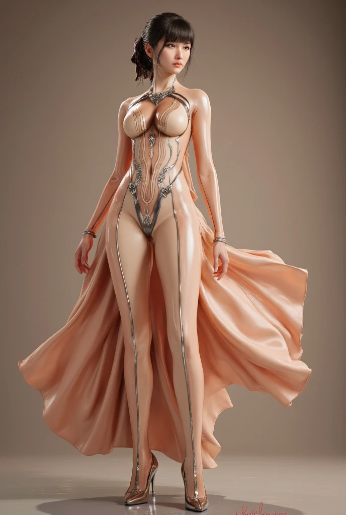 (tmasterpiece)), (((Better quality))), ((ultra - detailed)), (Amazing Cleavage: 1.1), ((Combined with CG 8K extreme details )), (8K, RAW photogr, Better quality, tmasterpiece: 1.2), (Realist, Realistic photos: 1.4), (rendering: 1.4), (rendering: 1.4), hyper realisitc, A high resolution, NVIDIA RTX Ray Tracing, internal image, sorriso level, looking at viewert, CG3d HD CG photos,sexual excitement, Sexy Chinese queen with dark brown hair，（body is straight，Stand with left leg straight，Lift your right leg high above your head，Hold your right leg with your right hand，，Barefoot and high heel sandals，High-heeled sandals must be gold，hollowed out，Reveal thongs，The content is very detailed。Accurate and true to the extreme）and she wears a crown，There is a thin chain around her neck，Her figure is graceful and sexy，Skin is moist and fair，Wet skin，She looks at you, show troubled expression（sexual excitement）Please thank Mei.，huge plumpness，穿着金色皮质hollowed out性感文胸，性感金色吊带hollowed out丁字裤，The whole buttocks is exposed，Thong stuck in crack，Huge tits filled with milk（Slight sagging），The two bumps are very obvious，legs long，金色hollowed out高跟鞋,Straighten your upper body，Stand straight with left leg，Lift your right leg high above your head右手扶住右腿，Barefoot and high heel sandals，High-heeled sandals must be gold，hollowed out揭示极其精确的全身成像.，The content is very detailed。Everything from hair to toes is visible。Fountain in front background，medium body view，Extremely accurate movements that require precise precision