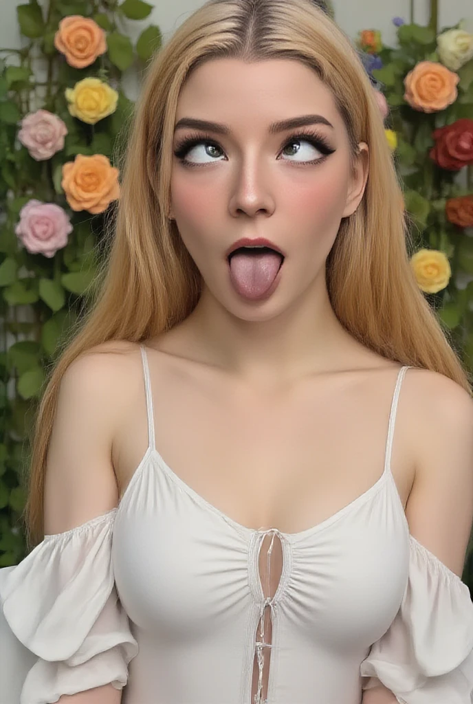 a close-up of a woman with a braid in her hair, giving oral sex to a penis, using your hands ,