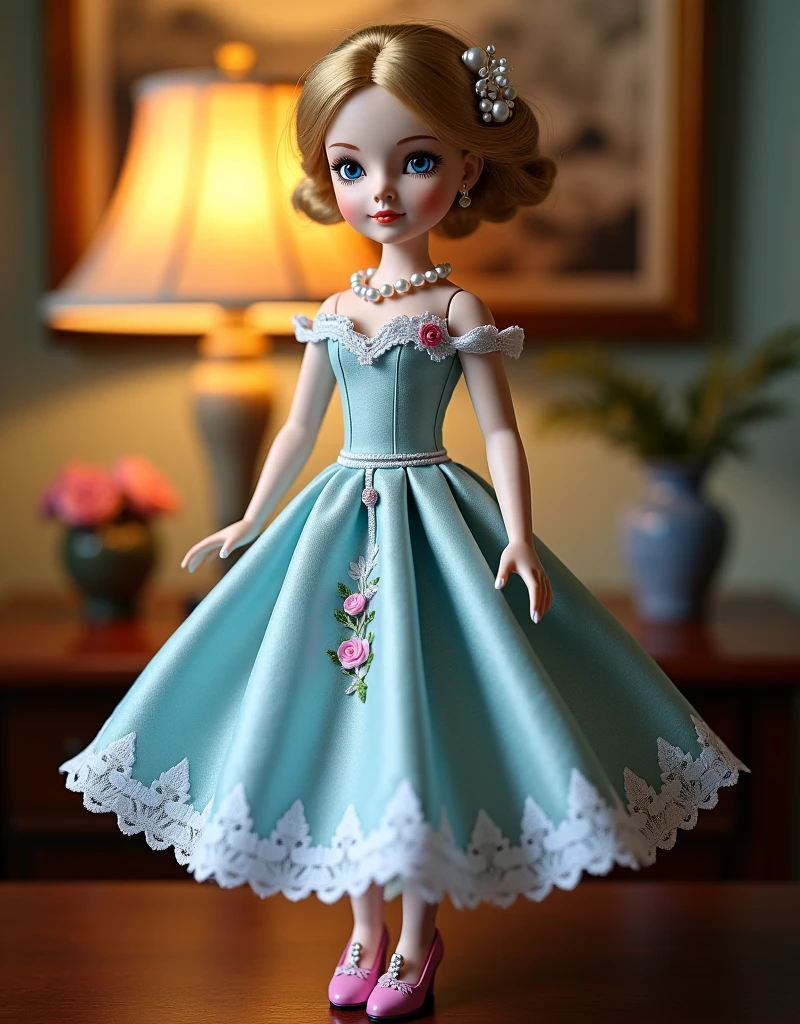 Movie Angle,( cute female child,Black hair,Anatomically correct,full bodyesbian,Masterpiece flower room,Represents a light blue long dress,Fabric shoes,Holding a large handful of light blue flowers in both hands,ssmile),(illustration,paper art,a 3D render),(Elegant colors, Best quality, high detal, Masterpiece, Cinematic lighting, 4K, Chiaroscuro)