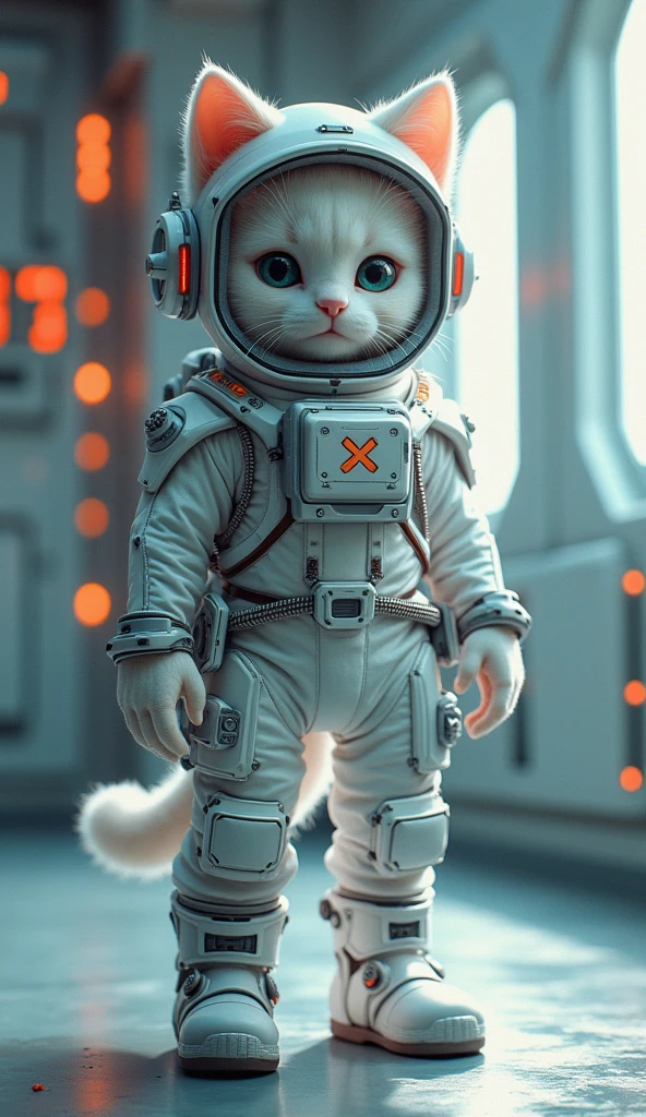 (masterpiece, Highest quality, 8k, Sharp focus, Depth of written boundary, Best Shadow, Perfect lighting, High resolution, Realistic skin texture, ultra-detailed background, detailed), Anime Style, human cats with white and silver space outfit, At the space station, they are advance human cat that live in the space as space colony, Cyberpunk Theme,  Cyberpunk spaceship.