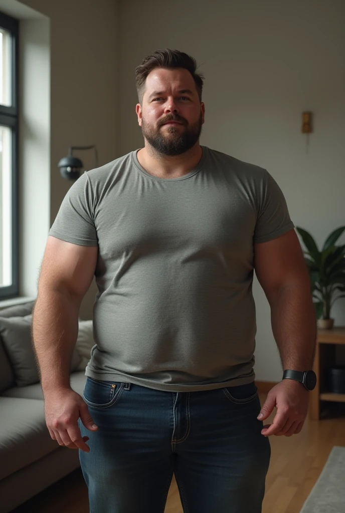 (best quality,4k,8k,highres,masterpiece:1.2), age 60, white man sheriff , horny disgusting, muscular chubby, kind, opened red polo shirt , mature daddy, Dress Pants with big bulge, hairy chest hard nipple, belt, loafer,