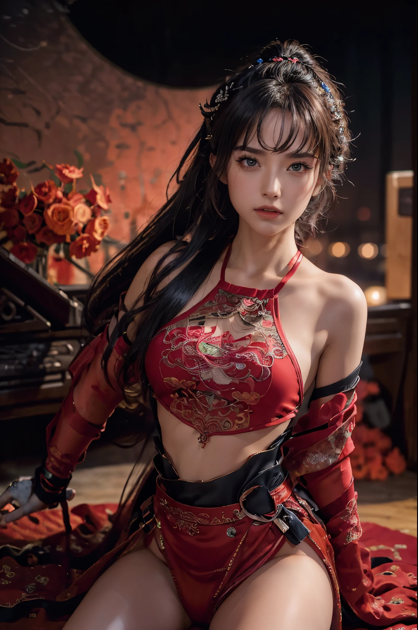 (masterpiece:1.2), (best quality), (ultra detailed), (8k, 4k, intricate), (half-shot:1.2), (highly detailed:1.2), (detailed face:1.2), (detailed background), (portrait), detailed landscape, girl, cyber ninja, fighting stance, tech implants, Laser, japan style city background, night, neon lights, raining