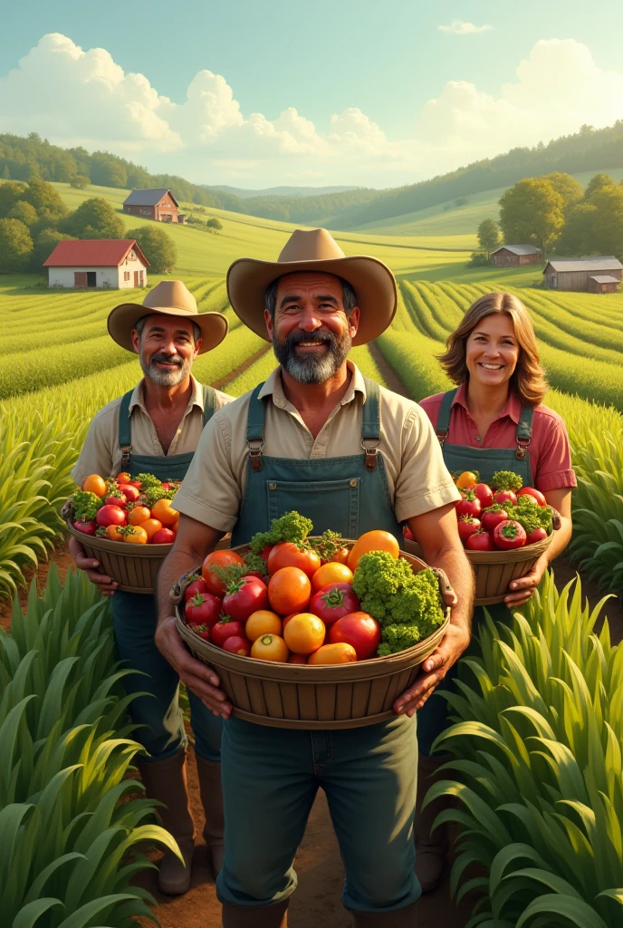 Farmers at Work: Farmers in their fields harvesting crops. Smiling ...