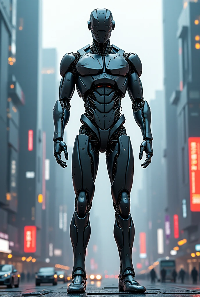 Agile cybernetic humanoid body, Cyberpunk with a delivery boy backpack