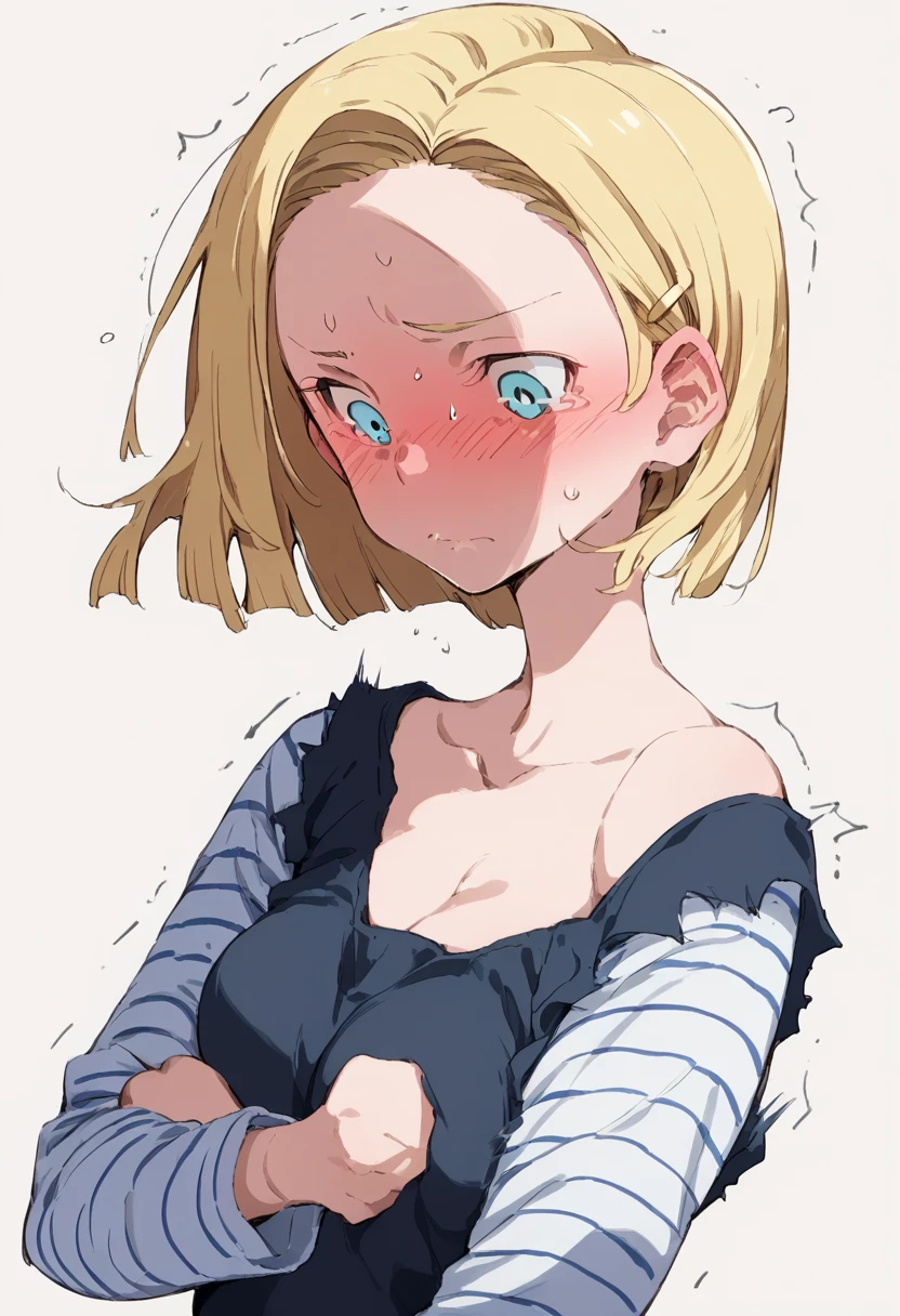 Android18全裸，， her breasts are so soft, dynamic, and shaking violently， simple background，Android18，score_9, score_8_ up, score_7_ up，，女の子の全身クローズ up，suguha,Embarrassed blush