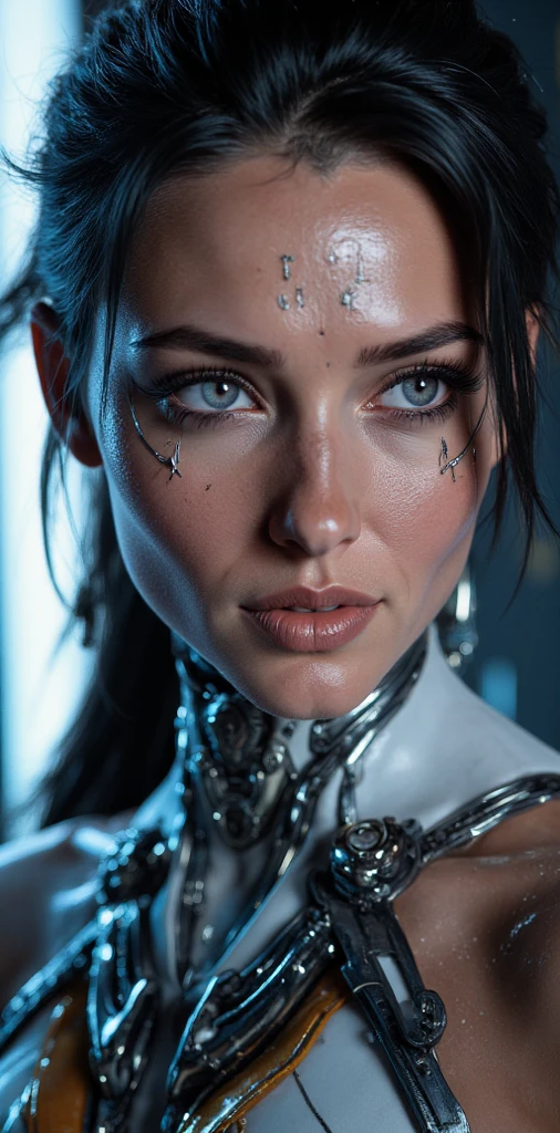 Closeup face portrait of Eve from StellarBlade. Cyber