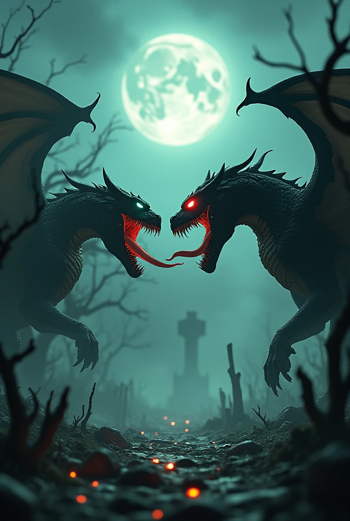 "A cinematic and highly detailed scene of a powerful dragon and Venom facing each other in an intense standoff. The dragon is a fearsome creature with glowing red eyes, black scales, sharp claws, and massive wings spread wide. Venom is depicted with his iconic muscular symbiotic body, a wide-open mouth revealing sharp teeth and a long tongue, glowing with green venom. Both creatures have their mouths open, roaring fiercely at each other. The setting is a haunted, foggy graveyard with twisted, dead trees, crumbling tombstones, and faint glowing ghostly lights in the background. The atmosphere is dark and eerie, with a full moon and storm clouds illuminating the scene. Rendered in 4K HD with cinematic lighting, intricate textures, and a vertical 9:16 aspect ratio."
---
Steps to Create It
1. Use an AI Art Generator:
Platforms like MidJourney, DALL·E, or Stable Diffusion are excellent for detailed and atmospheric images.
2. Set the Aspect Ratio:
For MidJourney, add --ar 9:16 at the end of your prompt.
In other tools, select vertical aspect ratio settings.
3. Set the Quality to 4K:
Ensure the generator supports high-resolution output or use a tool that allows post-generation upscaling.
4. Adjust for Haunted Theme:
Focus on eerie lighting, fog effects, and detailed haunted landscapes in your prompt.
5. Review and Enhance:
If the result isn't perfect, refine the prompt or edit the image in software like Photoshop to add more detail or adjust lighting.