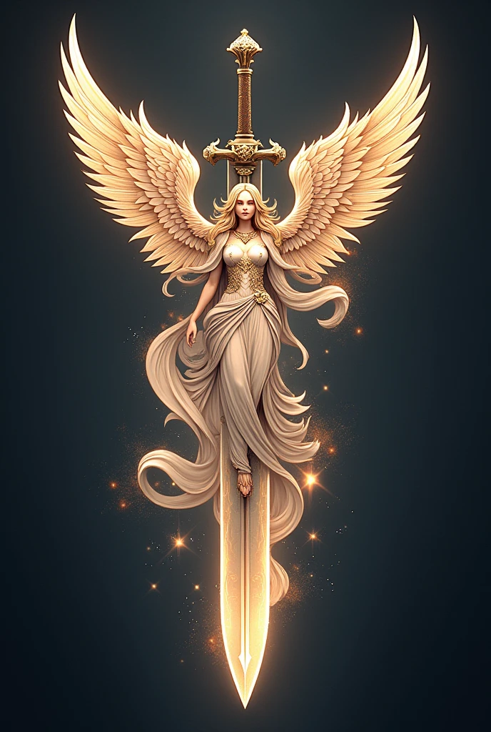 Make me a tattoo of an angel embedded in a sword