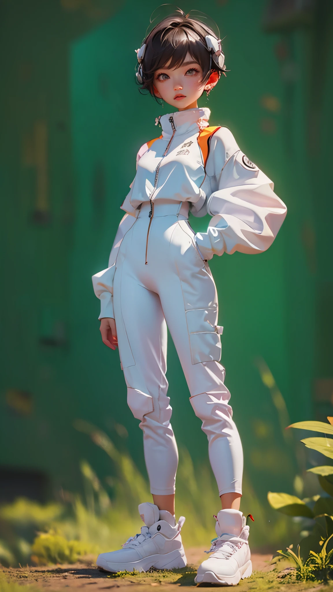 Blind Box, simple background,ayanami_king, plug suit, bodysuit, interface headset, white bodysuit